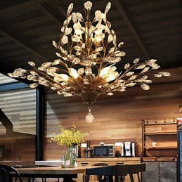 Vintage Crystal Flush Mount 8 Luzes Metal Pintura Preto OU Dourado