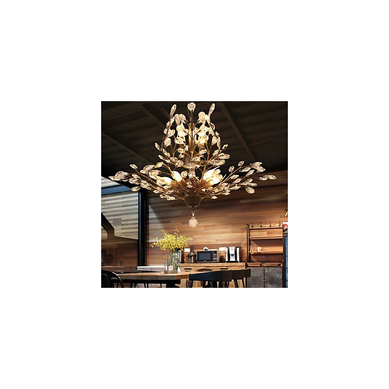 Vintage Crystal Flush Mount 8 Luzes Metal Pintura Preto OU Dourado