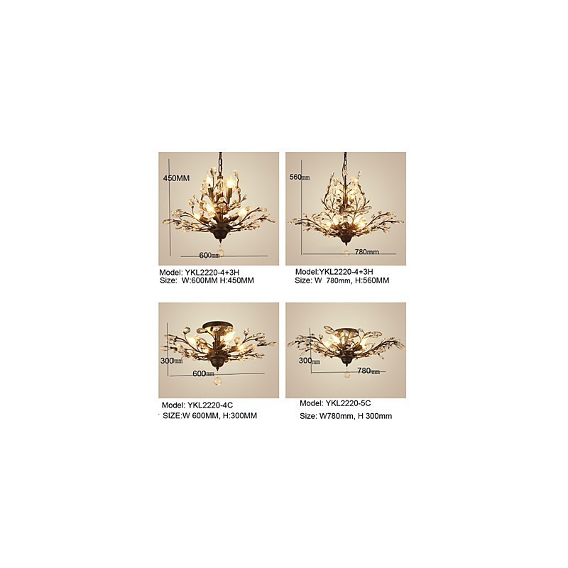 Vintage Crystal Flush Mount 8 Luzes Metal Pintura Preto OU Dourado