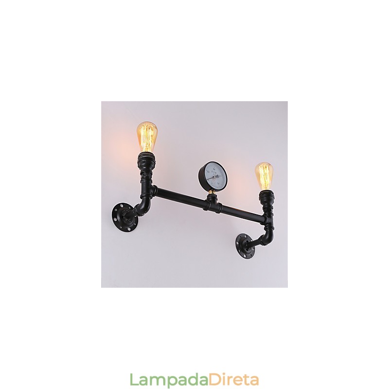 Luminárias de parede de tubo industrial vintage, luzes pretas criativas, iluminação de decoração de restaurante, café, bar, com acabamento pintado de 2 luzes