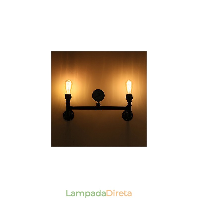 Luminárias de parede de tubo industrial vintage, luzes pretas criativas, iluminação de decoração de restaurante, café, bar, com acabamento pintado de 2 luzes