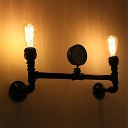 Luminárias de parede de tubo industrial vintage, luzes pretas criativas, iluminação de decoração de restaurante, café, bar, com acabamento pintado de 2 luzes