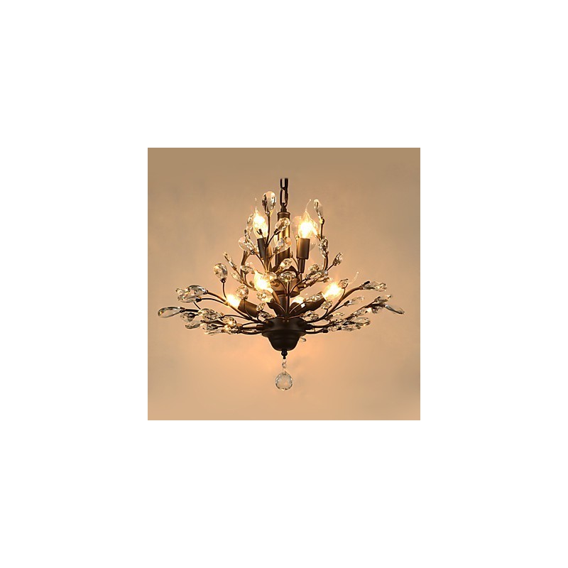 Vintage Crystal Flush Mount 8 Luzes Metal Pintura Preto OU Dourado