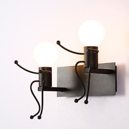 Luminária de parede rústica vintage em metal para loft industrial, estilo robô, para bar, café, entrada, corredor, preto e branco, opcional