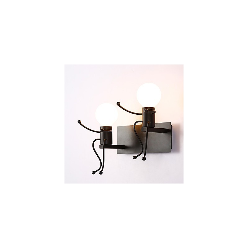 Luminária de parede rústica vintage em metal para loft industrial, estilo robô, para bar, café, entrada, corredor, preto e branco, opcional