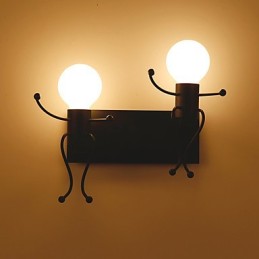 Luminária de parede rústica vintage em metal para loft industrial, estilo robô, para bar, café, entrada, corredor, preto e branco, opcional