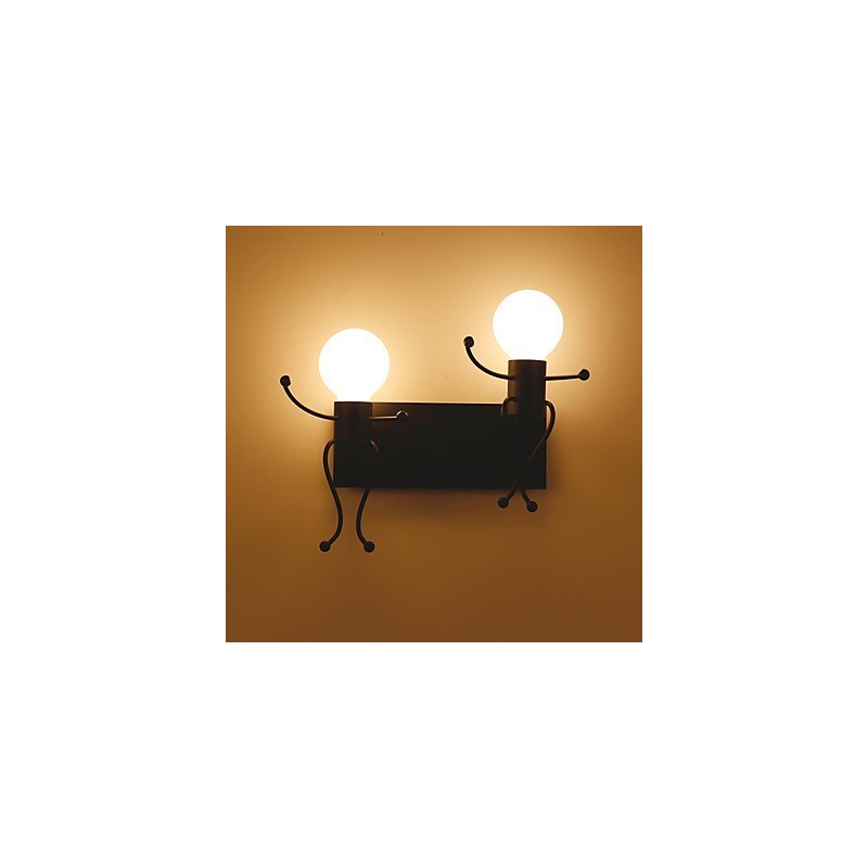 Luminária de parede rústica vintage em metal para loft industrial, estilo robô, para bar, café, entrada, corredor, preto e branco, opcional