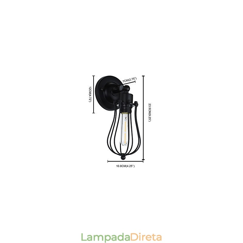 Luminária de parede de aço pintado, decoração de café americano preto e branco, luminária de parede retrô, lâmpada de sabre de luz na parede