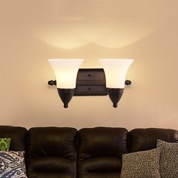 Acabamento em óxido preto rústico Lodge, recurso para proteção dos olhos, arandelas de parede com luz ambiente, luminária de parede