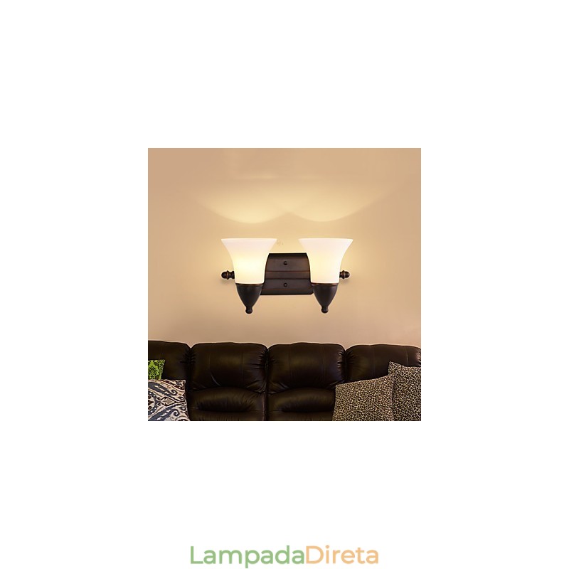 Acabamento em óxido preto rústico Lodge, recurso para proteção dos olhos, arandelas de parede com luz ambiente, luminária de parede