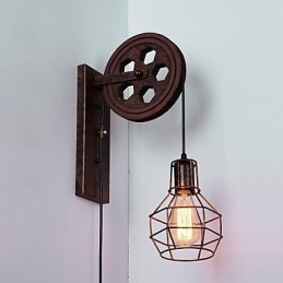 Luminária de parede de ferro retrô industrial personalidade criativa luminária de parede com polia elevatória