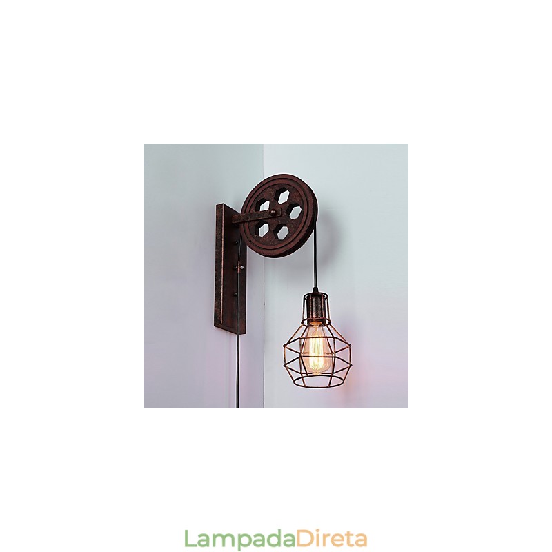 Luminária de parede de ferro retrô industrial personalidade criativa luminária de parede com polia elevatória