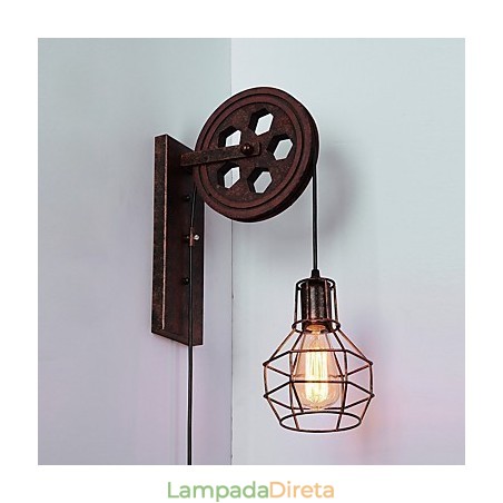 Luminária de parede de ferro retrô industrial personalidade criativa luminária de parede com polia elevatória Luminária de parede de ferro retrô industrial personalidade criativa luminária de parede com polia elevatória
