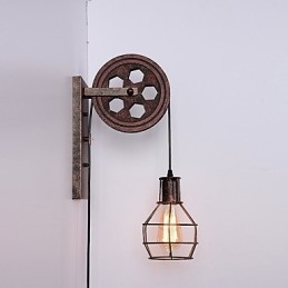 Luminária de parede de ferro retrô industrial personalidade criativa luminária de parede com polia elevatória