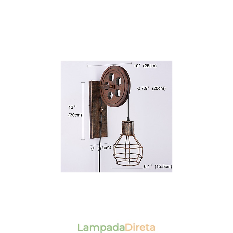 Luminária de parede de ferro retrô industrial personalidade criativa luminária de parede com polia elevatória
