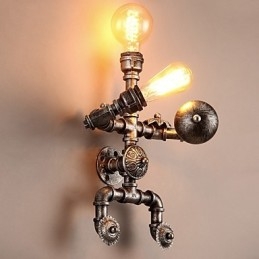 Luminárias de parede estilo industrial retrô loft cano de água design criativo robô metal restaurante café bares mesa de bar arandelas de parede
