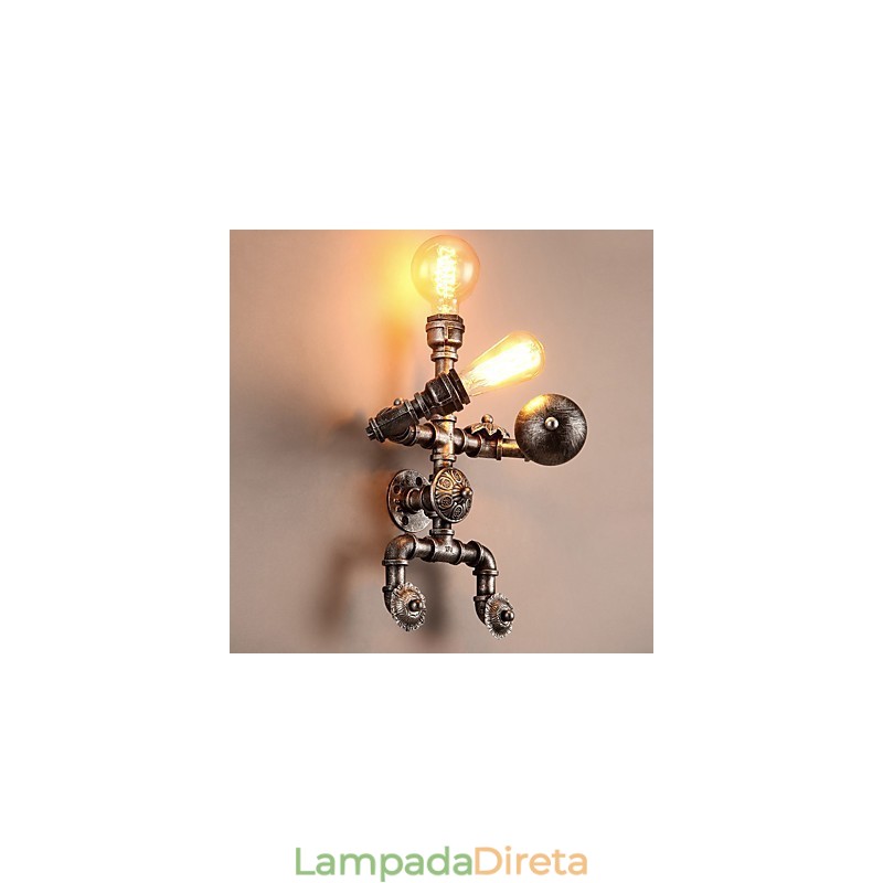Luminárias de parede estilo industrial retrô loft cano de água design criativo robô metal restaurante café bares mesa de bar arandelas de parede