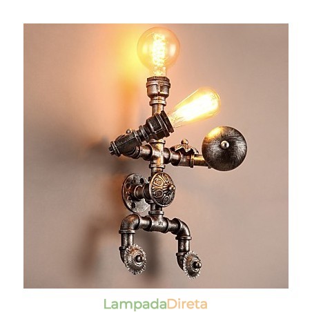Luminárias de parede estilo industrial retrô loft cano de água design criativo robô metal restaurante café bares mesa de bar arandelas de parede Luminárias de parede estilo industrial retrô loft cano de água design criativo robô metal restaurante café bares mesa de bar arandelas de parede
