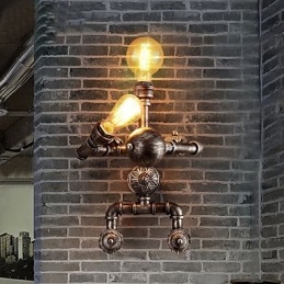 Luminárias de parede estilo industrial retrô loft cano de água design criativo robô metal restaurante café bares mesa de bar arandelas de parede
