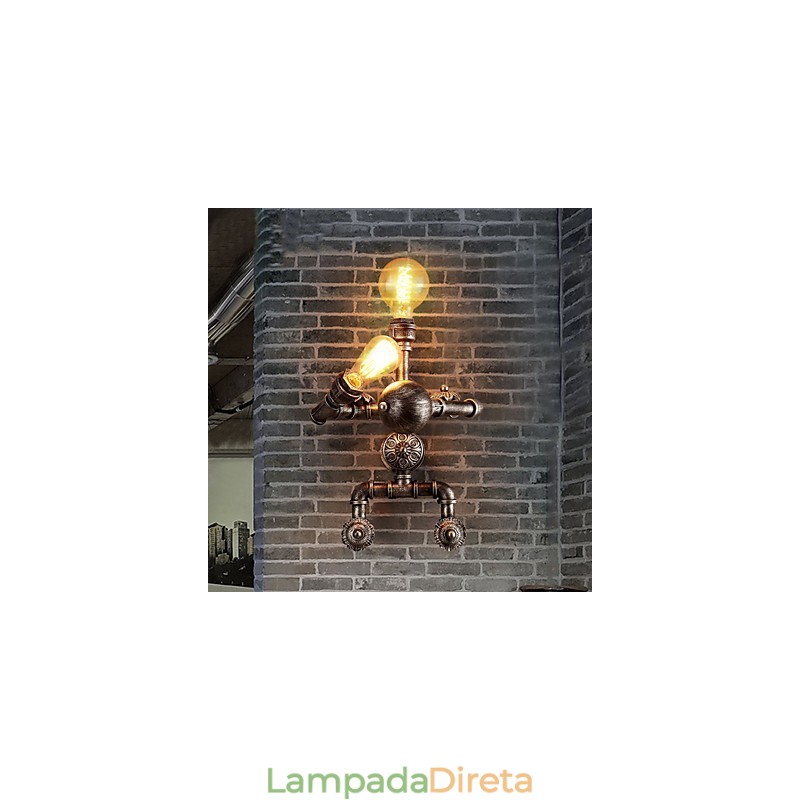 Luminárias de parede estilo industrial retrô loft cano de água design criativo robô metal restaurante café bares mesa de bar arandelas de parede
