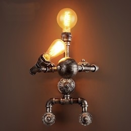 Luminárias de parede estilo industrial retrô loft cano de água design criativo robô metal restaurante café bares mesa de bar arandelas de parede