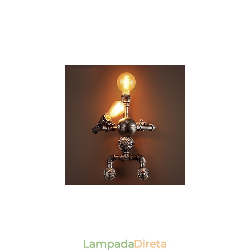 Luminárias de parede estilo industrial retrô loft cano de água design criativo robô metal restaurante café bares mesa de bar arandelas de parede