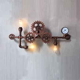 Luminárias de parede de tubo industrial vintage em forma de engrenagem de madeira Luzes giratórias criativas para decoração de restaurante, café, bar