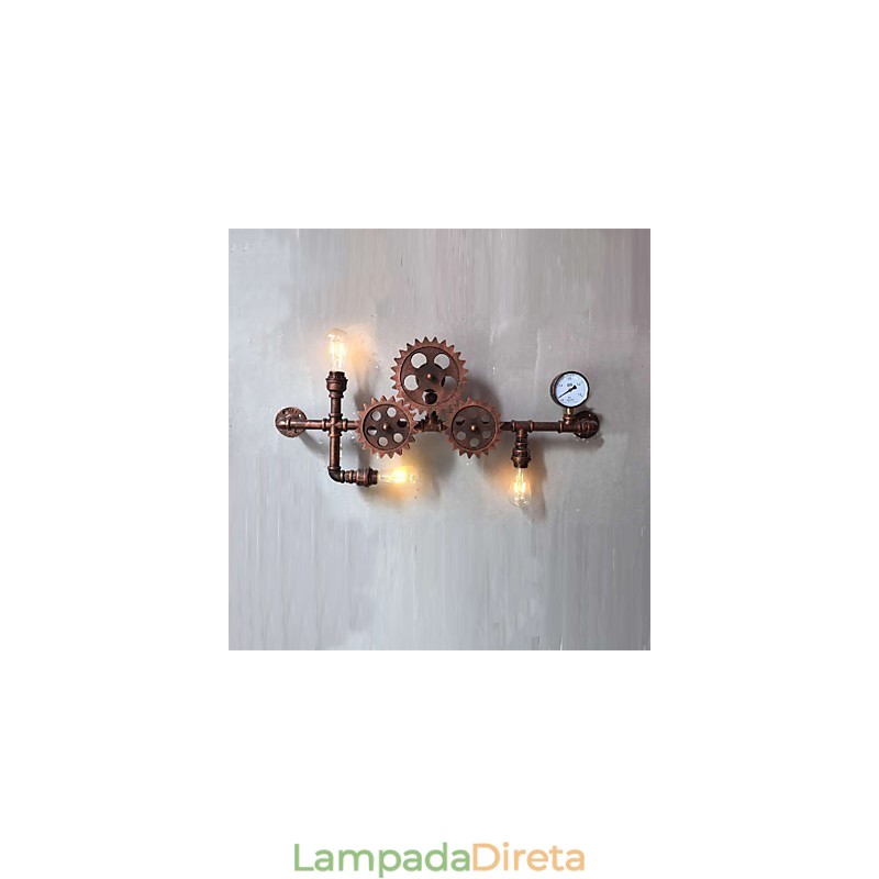 Luminárias de parede de tubo industrial vintage em forma de engrenagem de madeira Luzes giratórias criativas para decoração de restaurante, café, bar