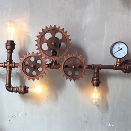 Luminárias de parede de tubo industrial vintage em forma de engrenagem de madeira Luzes giratórias criativas para decoração de restaurante, café, bar