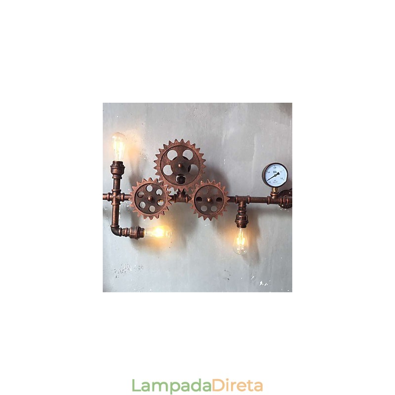 Luminárias de parede de tubo industrial vintage em forma de engrenagem de madeira Luzes giratórias criativas para decoração de restaurante, café, bar