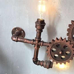 Luminárias de parede de tubo industrial vintage em forma de engrenagem de madeira Luzes giratórias criativas para decoração de restaurante, café, bar