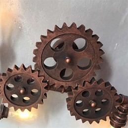 Luminárias de parede de tubo industrial vintage em forma de engrenagem de madeira Luzes giratórias criativas para decoração de restaurante, café, bar