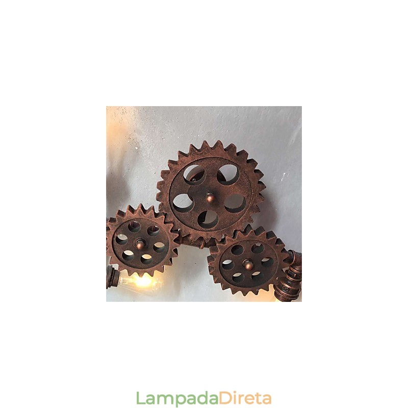 Luminárias de parede de tubo industrial vintage em forma de engrenagem de madeira Luzes giratórias criativas para decoração de restaurante, café, bar
