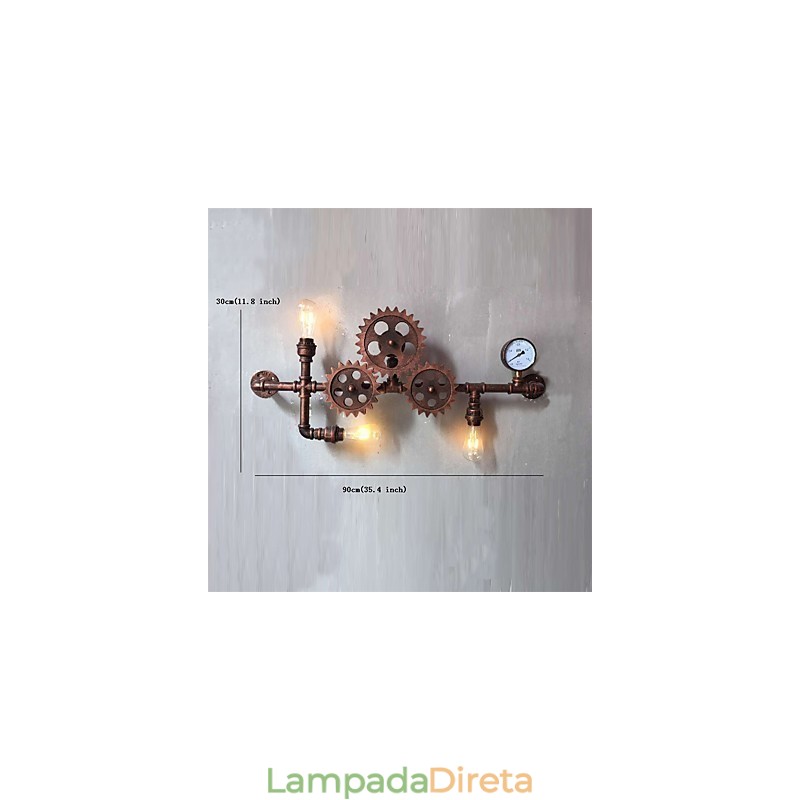 Luminárias de parede de tubo industrial vintage em forma de engrenagem de madeira Luzes giratórias criativas para decoração de restaurante, café, bar