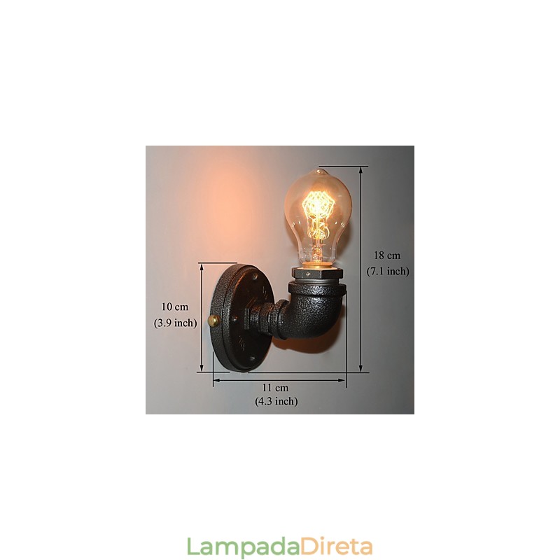 Luminária de parede decorativa de tubo de ferro industrial retrô simples Luminária de parede