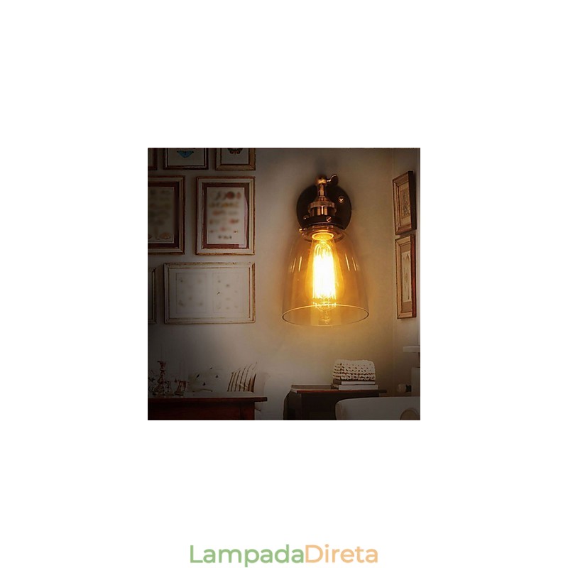 Luminária de parede de vidro industrial Edison Simplicity com base de metal para sala de jantar, sala de estudo, escritório, corredor, montagem na parede
