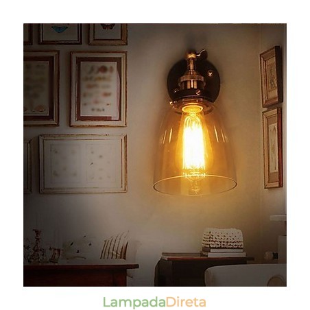 Luminária de parede de vidro industrial Edison Simplicity com base de metal para sala de jantar, sala de estudo, escritório, corredor, montagem na parede Luminária de parede de vidro industrial Edison Simplicity com base de metal para sala de jantar, sala de estudo, escritório, corredor, montagem na parede