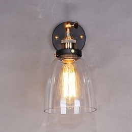 Luminária de parede de vidro industrial Edison Simplicity com base de metal para sala de jantar, sala de estudo, escritório, corredor, montagem na parede