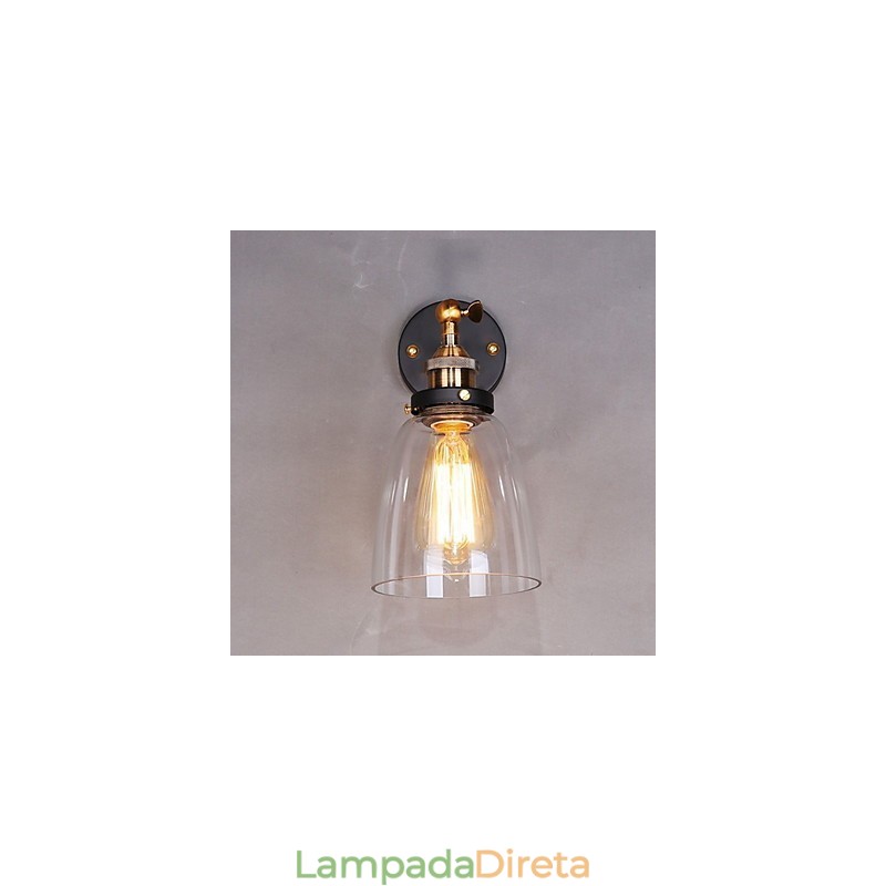 Luminária de parede de vidro industrial Edison Simplicity com base de metal para sala de jantar, sala de estudo, escritório, corredor, montagem na parede
