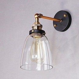 Luminária de parede de vidro industrial Edison Simplicity com base de metal para sala de jantar, sala de estudo, escritório, corredor, montagem na parede