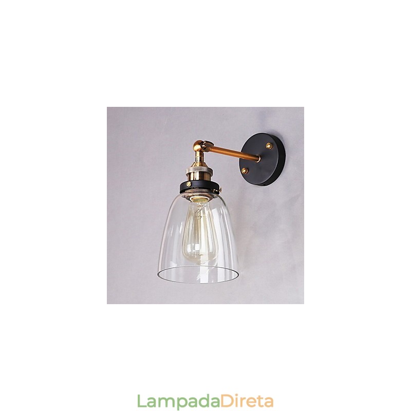 Luminária de parede de vidro industrial Edison Simplicity com base de metal para sala de jantar, sala de estudo, escritório, corredor, montagem na parede