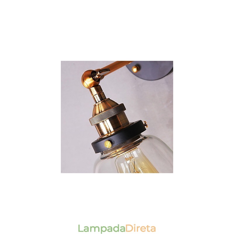 Luminária de parede de vidro industrial Edison Simplicity com base de metal para sala de jantar, sala de estudo, escritório, corredor, montagem na parede