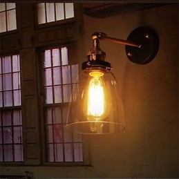 Luminária de parede de vidro industrial Edison Simplicity com base de metal para sala de jantar, sala de estudo, escritório, corredor, montagem na parede