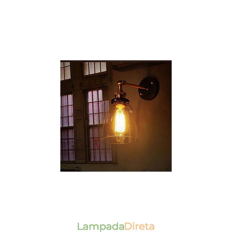 Luminária de parede de vidro industrial Edison Simplicity com base de metal para sala de jantar, sala de estudo, escritório, corredor, montagem na parede