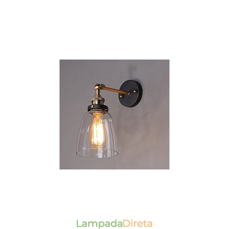 Luminária de parede de vidro industrial Edison Simplicity com base de metal para sala de jantar, sala de estudo, escritório, corredor, montagem na parede