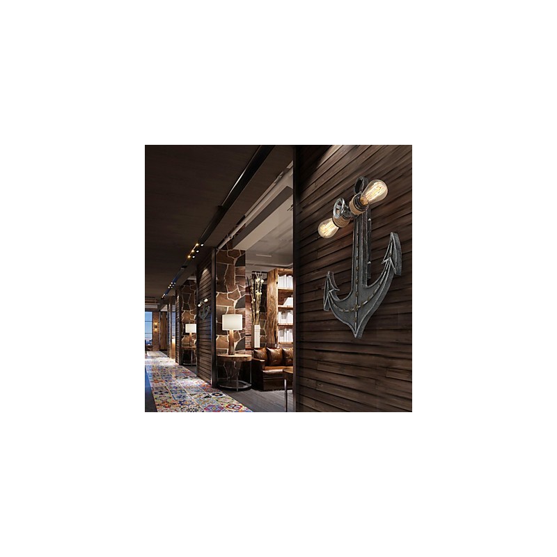 Luminárias de parede industriais vintage em forma de âncora de barco de madeira, decoração criativa de restaurante, café, bar