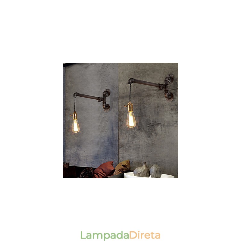 Luminárias de parede de tubo industrial vintage com interruptor Luzes criativas Restaurante Café Bar Decoração iluminação com 1 luz Acabamento pintado