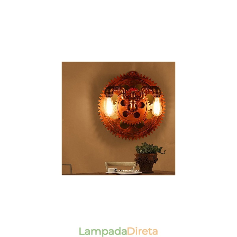 2 Cabeças Vintage Industrial Luzes de Parede Madeira Engrenagem Forma Luzes Restaurante Café Bar Decoração Arandelas de Parede