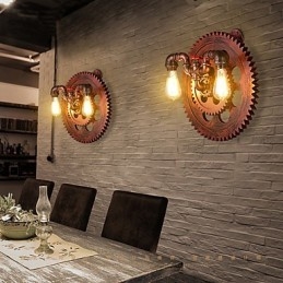 2 Cabeças Vintage Industrial Luzes de Parede Madeira Engrenagem Forma Luzes Restaurante Café Bar Decoração Arandelas de Parede
