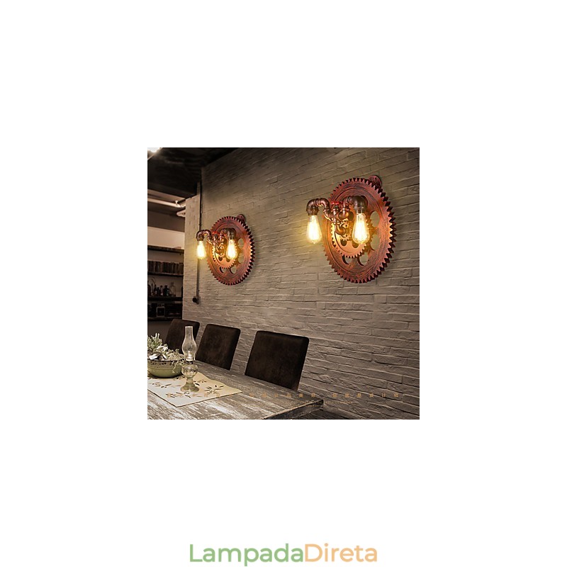 2 Cabeças Vintage Industrial Luzes de Parede Madeira Engrenagem Forma Luzes Restaurante Café Bar Decoração Arandelas de Parede